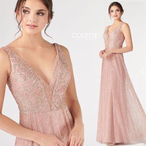 Colette CL19852 Rose Gold Sparkling Plus Size Gown
